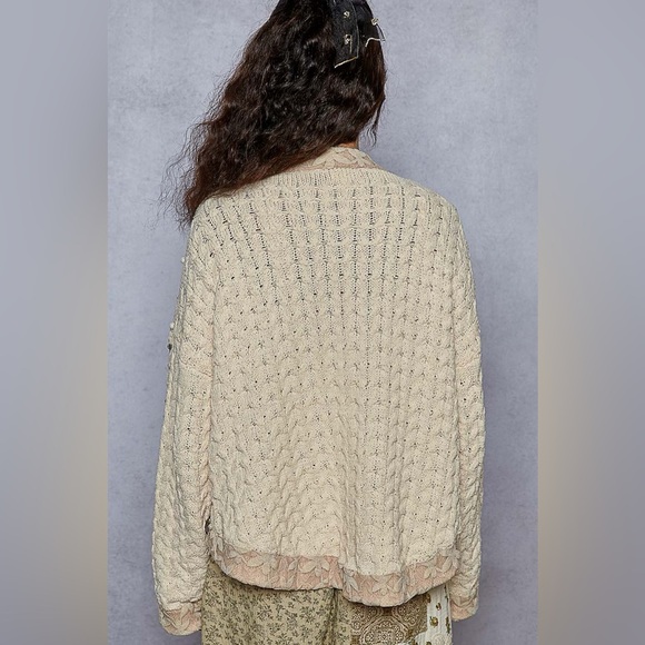 POL Cream Cable Knit Beaded Lace Cardigan - Picture 3 of 3
